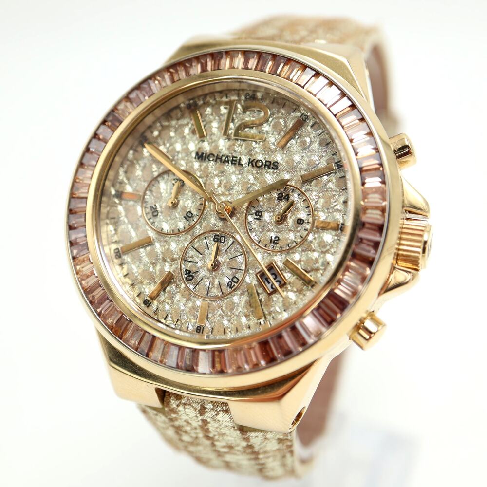 Michael Kors Gold Tone 45mm Chronograph Watch Python Baguette Gramercy MK2304